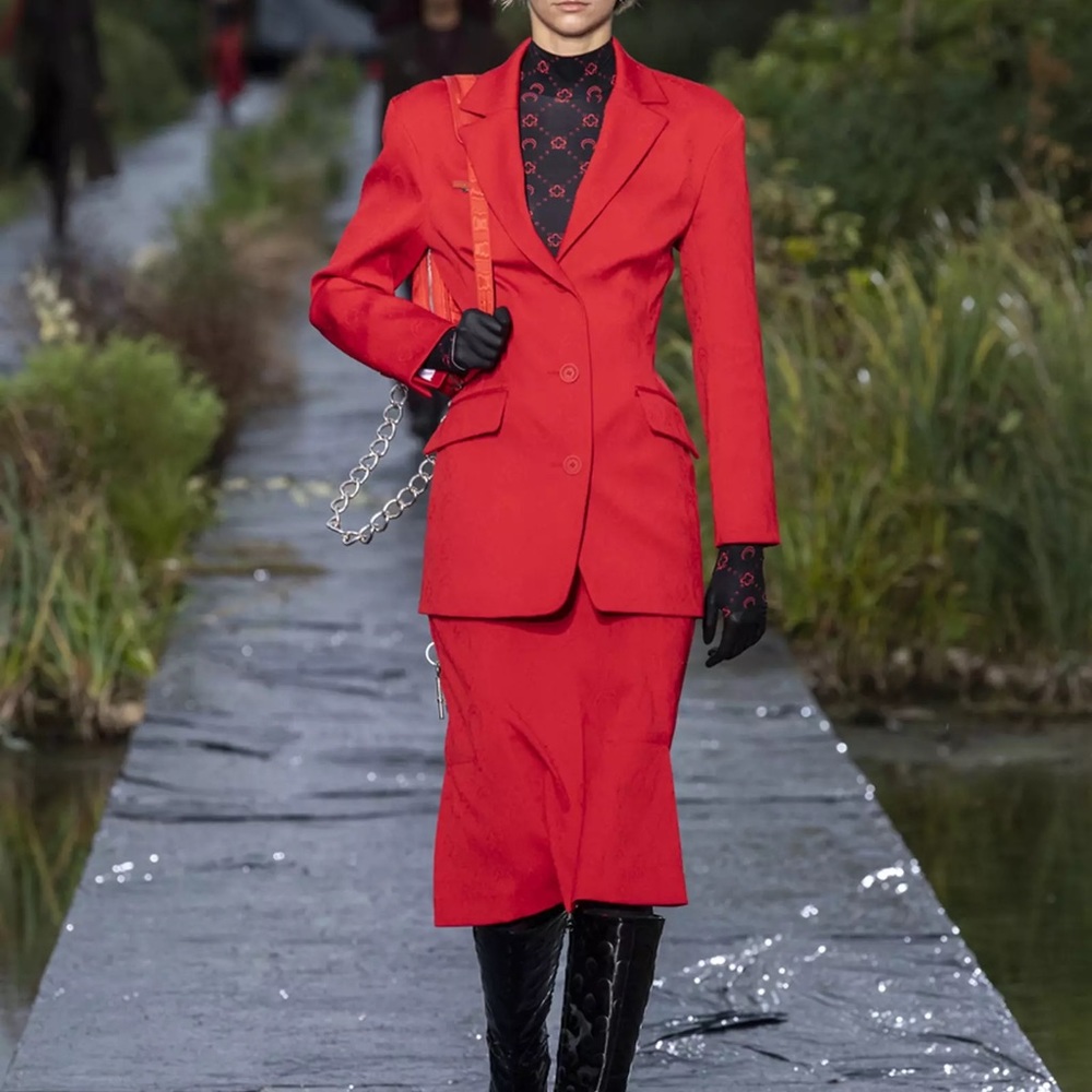 Marine Serre Wool-blend jacquard blazer in red